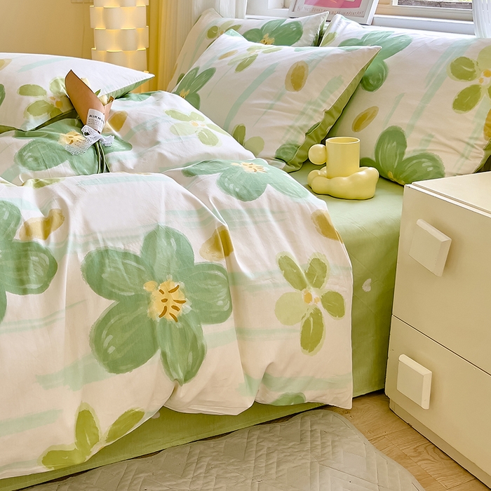 91家纺网 家纺一手货源 找家纺 拾物记 2024新款A类12868全棉喷气印花四件套 半夏花语