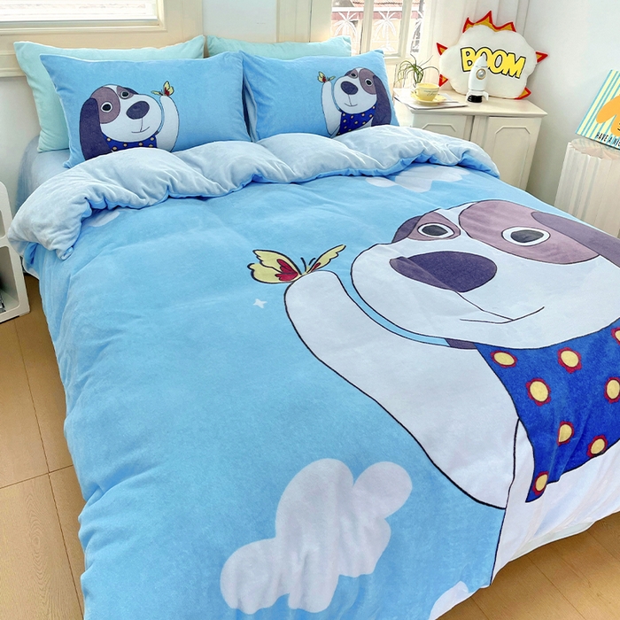 91家纺网 家纺一手货源 找家纺 浩诚 2024新款加厚保暖牛奶绒四件套印花卡通系列 波波宝贝