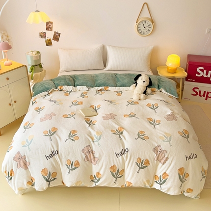 91家纺网 家纺一手货源 找家纺 （总）大柏树 2025新款A类高克重亲肤舒适牛奶绒印花四件套-单被套可定制