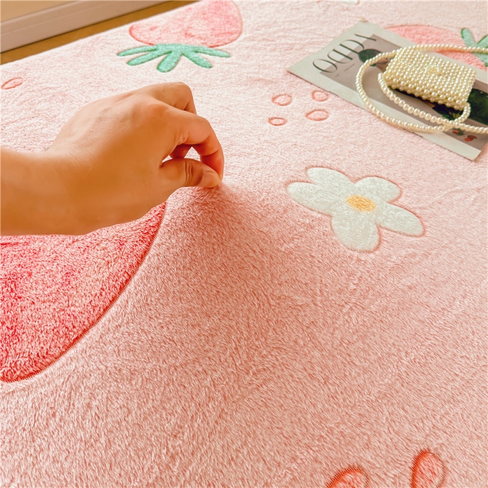 91家纺网 家纺一手货源 找家纺 喜居 喜居 2024新款雪花绒床笠印花牛奶绒床笠三件套单床笠 草莓布丁