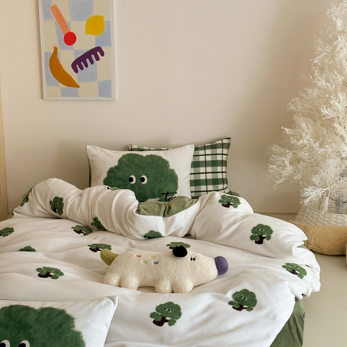 91家纺网 家纺一手货源 找家纺 时光里 2024新款ins风牛奶绒四件套 精灵树