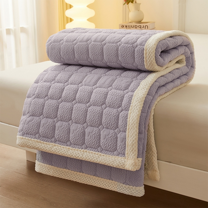 91家纺网 家纺一手货源 找家纺 丽诺床垫 2024新款加厚抗菌雕花绒保暖床垫 灰紫-雕花绒床褥