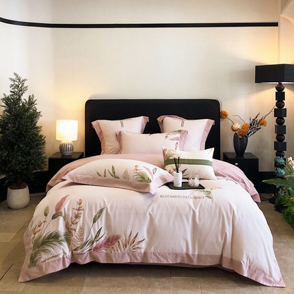 91家纺网 家纺一手货源 找家纺 （总）曼布缇 2025新款加厚100S全棉磨毛绣花四件套-麦穗