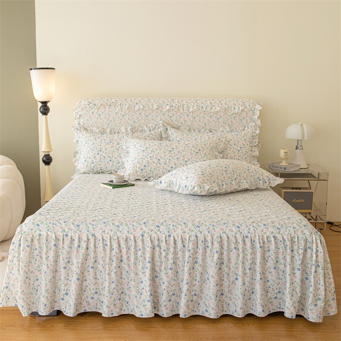 91家纺网 家纺一手货源 找家纺 十个点家纺 2024新款云锦棉印花床裙三件套-晚秋系列 富贵小花