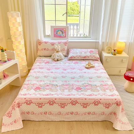 拾物记 2024新款全棉喷气12868床单 小熊草莓派