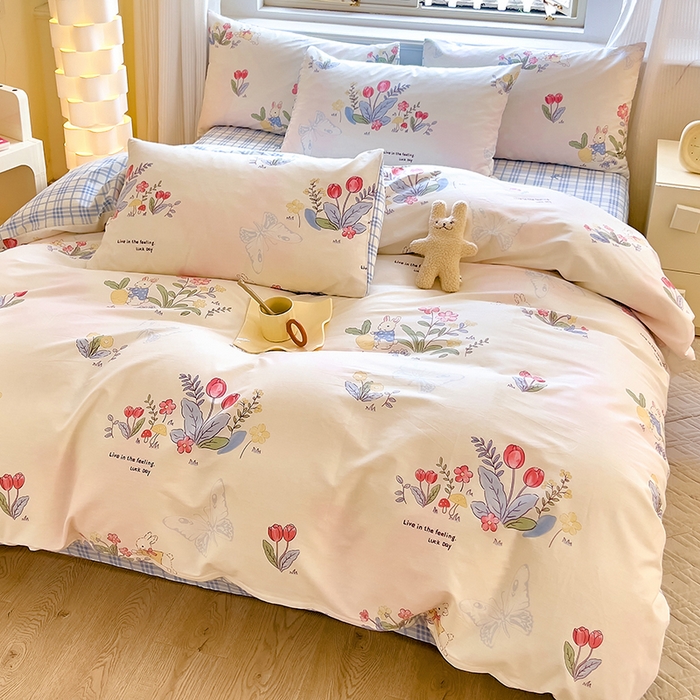 91家纺网 家纺一手货源 找家纺 拾物记 2024新款A类12868全棉喷气印花四件套 幻蝶兔