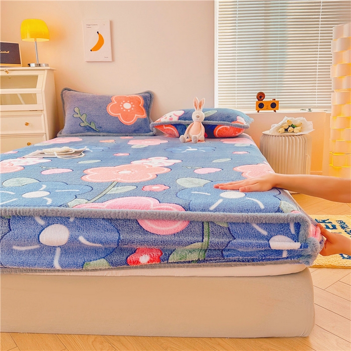 91家纺网 家纺一手货源 找家纺 喜居 喜居 2024新款雪花绒床笠印花牛奶绒床笠三件套单床笠 夜来香