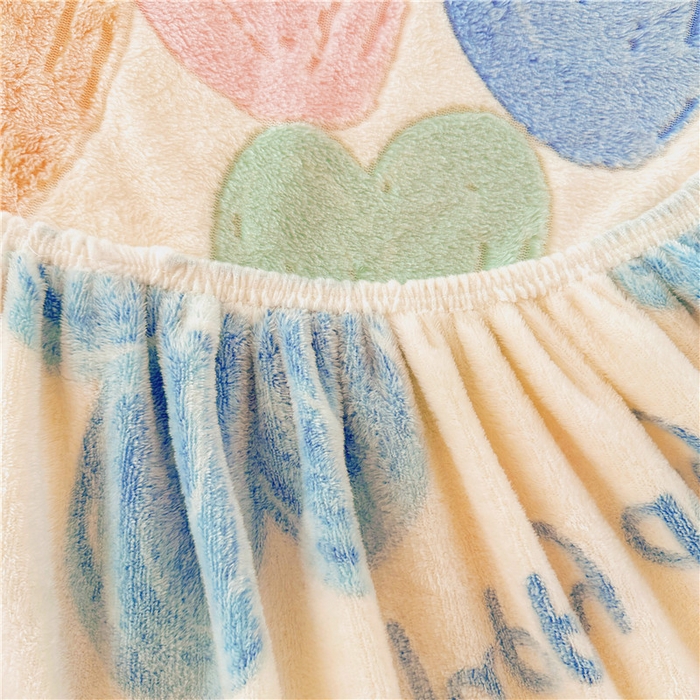 91家纺网 家纺一手货源 找家纺 喜居 喜居 2024新款雪花绒床笠印花牛奶绒床笠三件套单床笠 彩色爱心