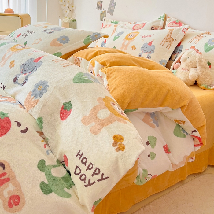 91家纺网 家纺一手货源 找家纺 大柏树 2025新款A类高克重亲肤舒适牛奶绒印花四件套-四件套可定制 布拉乐园