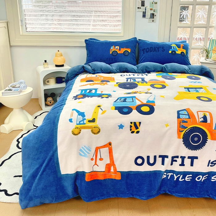 91家纺网 家纺一手货源 找家纺 浩诚 2024新款加厚保暖牛奶绒四件套印花卡通系列 汽车达人