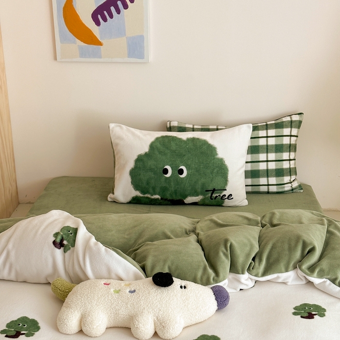 91家纺网 家纺一手货源 找家纺 时光里 2024新款ins风牛奶绒四件套 精灵树