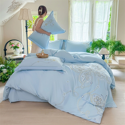 91家纺网 家纺一手货源 找家纺 （总）红番天婚庆 2025新款长绒棉四件套-亦蝶