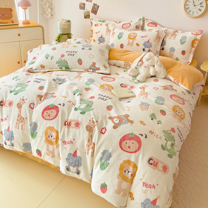 91家纺网 家纺一手货源 找家纺 大柏树 2025新款A类高克重亲肤舒适牛奶绒印花四件套-四件套可定制 布拉乐园