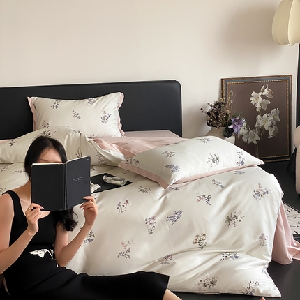 91家纺网 家纺一手货源 找家纺 （总）2024新款40s加厚天丝棉磨毛印花四件套-花信