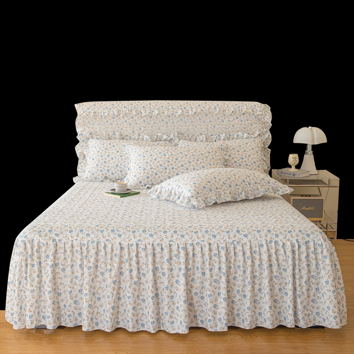 91家纺网 家纺一手货源 找家纺 十个点家纺 2024新款云锦棉印花床裙三件套-晚秋系列 繁花似锦