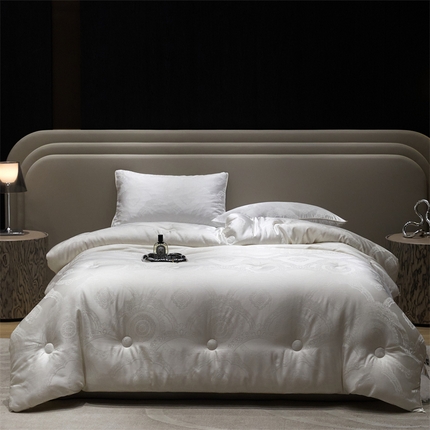 91家纺网 家纺一手货源 找家纺 头等舱 2025新款艾缇丝大提花A类55莱赛尔大豆7A抗菌秋冬被（配皮革包装） 佛罗伦萨本白