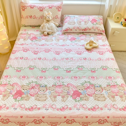 91家纺网 家纺一手货源 找家纺 拾物记 2024新款全棉喷气12868床单 小熊草莓派