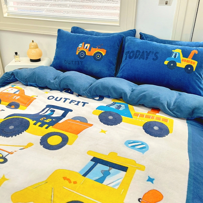 91家纺网 家纺一手货源 找家纺 浩诚 2024新款加厚保暖牛奶绒四件套印花卡通系列 汽车达人