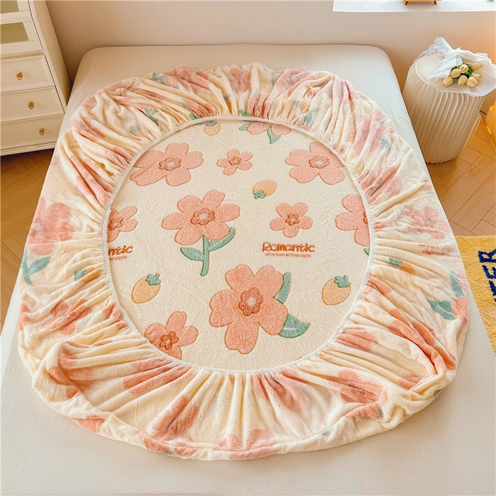 91家纺网 家纺一手货源 找家纺 喜居 喜居 2024新款雪花绒床笠印花牛奶绒床笠三件套单床笠 向阳花