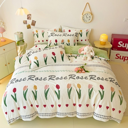 大柏树 2025新款A类高克重亲肤舒适牛奶绒印花四件套-四件套可定制 寻彩