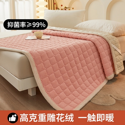 丽诺床垫 2024新款加厚抗菌雕花绒保暖床垫 粉色-雕花绒床褥