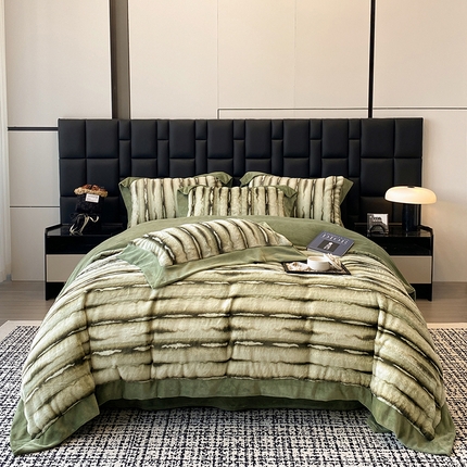 91家纺网 家纺一手货源 找家纺 若未家居 LOVEWE HOUSE 2025秋冬皮草套件A版500克丹麦貂B版240克全消光牛奶绒高端四件套伊芙劳伦 伊夫劳伦-绿