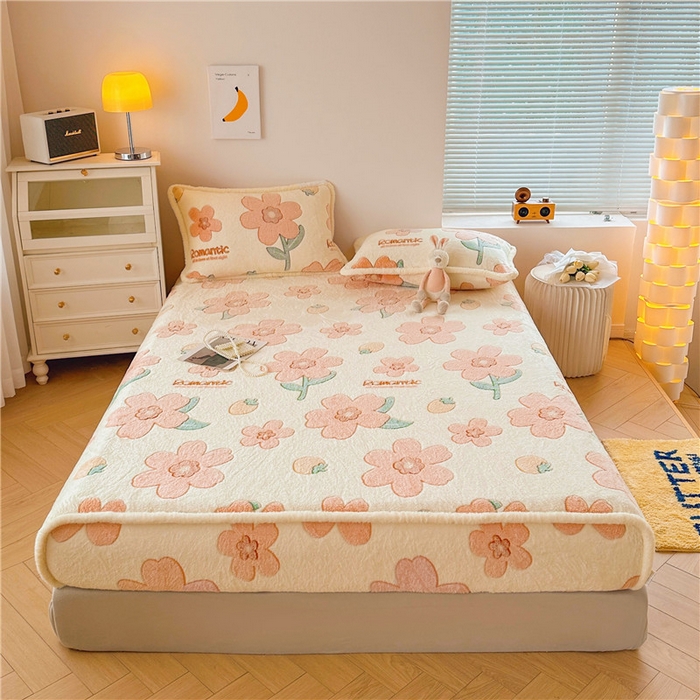 91家纺网 家纺一手货源 找家纺 喜居 喜居 2024新款雪花绒床笠印花牛奶绒床笠三件套单床笠 向阳花