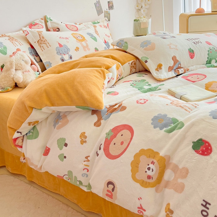 91家纺网 家纺一手货源 找家纺 大柏树 2025新款A类高克重亲肤舒适牛奶绒印花四件套-四件套可定制 布拉乐园