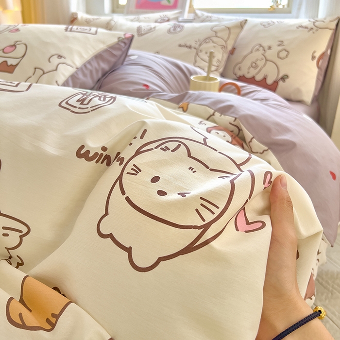 91家纺网 家纺一手货源 找家纺 拾物记 2024新款A类12868全棉喷气印花四件套 萌宠日常