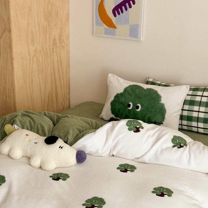 91家纺网 家纺一手货源 找家纺 时光里 2024新款ins风牛奶绒四件套 精灵树