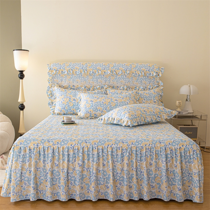 91家纺网 家纺一手货源 找家纺 十个点家纺 2024新款云锦棉印花床裙三件套-晚秋系列 晚秋