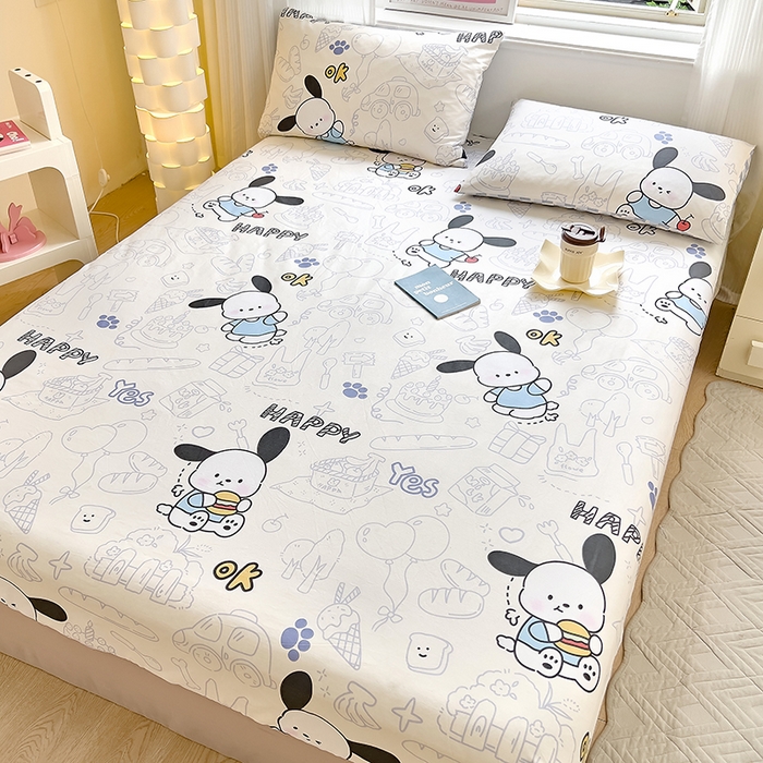 91家纺网 家纺一手货源 找家纺 拾物记 2024新款A类12868全棉喷气床笠 蓝色小狗