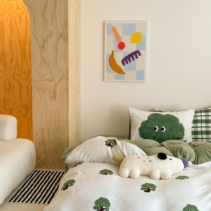 91家纺网 家纺一手货源 找家纺 时光里 2024新款ins风牛奶绒四件套 精灵树