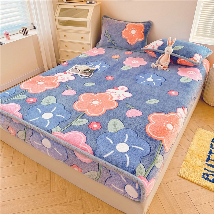 91家纺网 家纺一手货源 找家纺 喜居 喜居 2024新款雪花绒床笠印花牛奶绒床笠三件套单床笠 夜来香