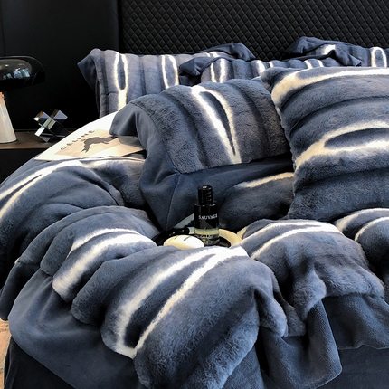 若未家居 LOVEWE HOUSE 2025秋冬皮草套件A版500克丹麦貂B版240克全消光牛奶绒高端四件套巴洛克  巴克洛布鲁蓝