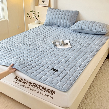 91家纺网 家纺一手货源 找家纺 恒尚居 2024爆款防水床垫床褥床护垫原棉大豆夹棉护垫软床垫-四季跑量款 爱格-雾蓝