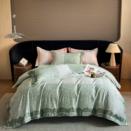 91家纺网 家纺一手货源 找家纺 博纳家纺 2024新款纯棉磨毛数码印花四件套-诺兰 诺兰-优雅绿