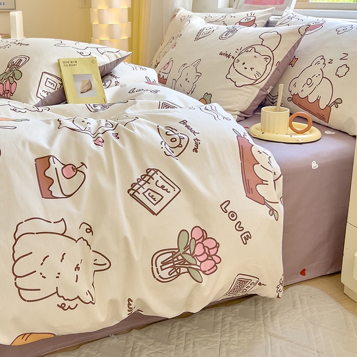 91家纺网 家纺一手货源 找家纺 拾物记 2024新款A类12868全棉喷气印花四件套 萌宠日常