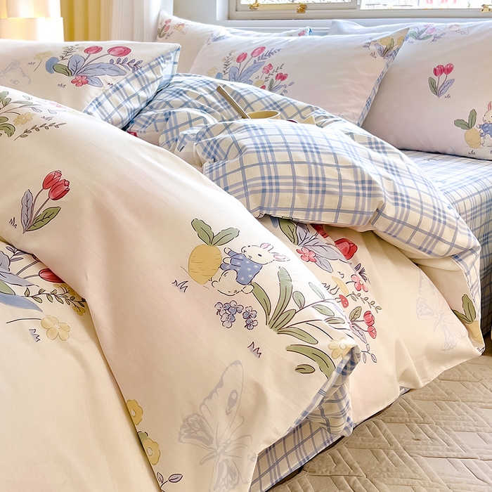 91家纺网 家纺一手货源 找家纺 拾物记 2024新款A类12868全棉喷气印花四件套 幻蝶兔