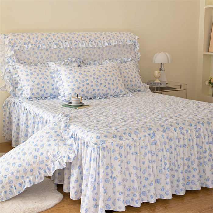 91家纺网 家纺一手货源 找家纺 十个点家纺 2024新款云锦棉印花晚秋系列床头罩 蓝色玫瑰