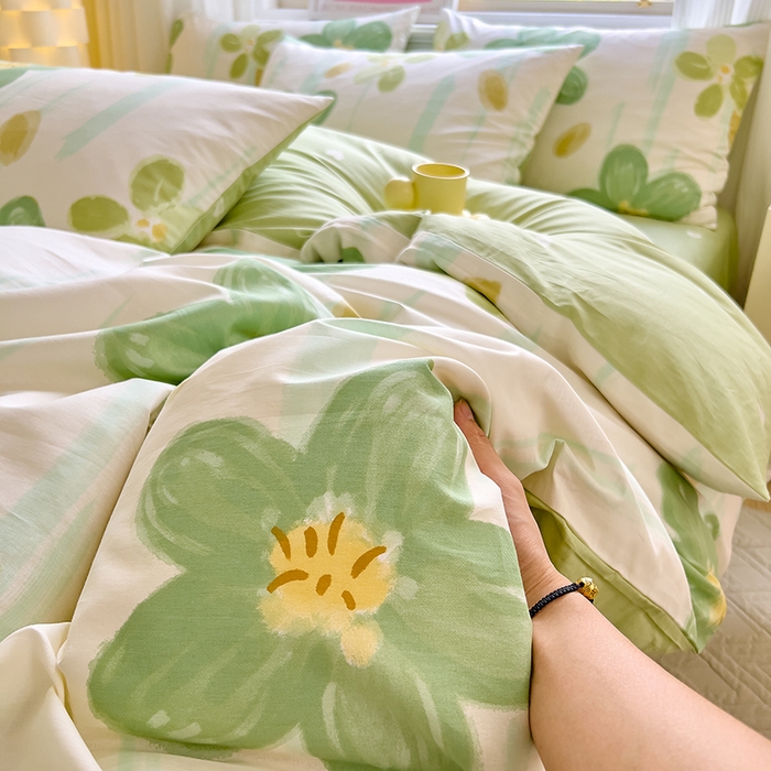 91家纺网 家纺一手货源 找家纺 拾物记 2024新款A类12868全棉喷气印花四件套 半夏花语