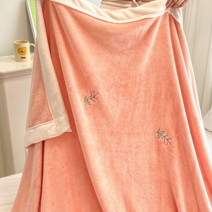 91家纺网 家纺一手货源 找家纺 慕尚 2025新款简约双面牛奶绒刺绣多功能盖毯-郁金香 可爱花-橘