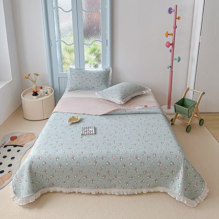 91家纺网 家纺一手货源 找家纺 源舜家纺 2025新款水洗双层纱床盖 素蔓