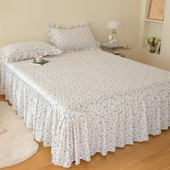 91家纺网 家纺一手货源 找家纺 十个点家纺 2024新款云锦棉印花床裙三件套-晚秋系列 繁花似锦