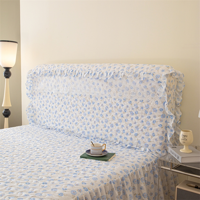 91家纺网 家纺一手货源 找家纺 十个点家纺 2024新款云锦棉印花床裙三件套-晚秋系列 蓝色玫瑰