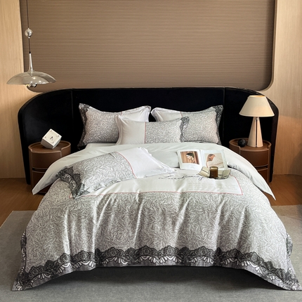 91家纺网 家纺一手货源 找家纺 博纳家纺 2024新款纯棉磨毛数码印花四件套-诺兰 诺兰-绅士灰