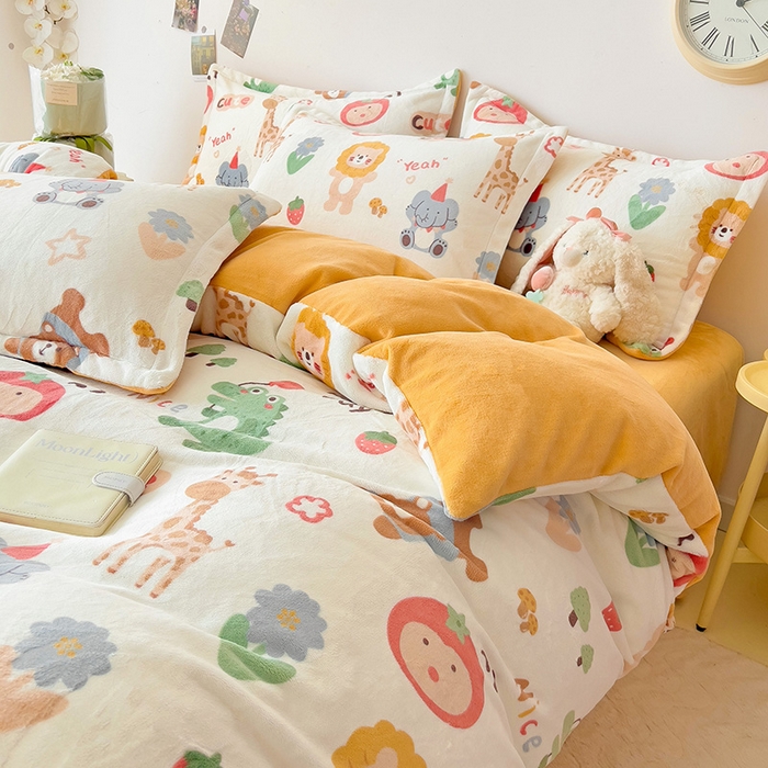 91家纺网 家纺一手货源 找家纺 大柏树 2025新款A类高克重亲肤舒适牛奶绒印花四件套-四件套可定制 布拉乐园