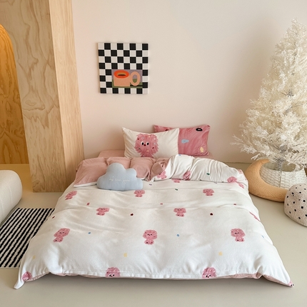 时光里 2024新款ins风牛奶绒四件套 毛毛怪