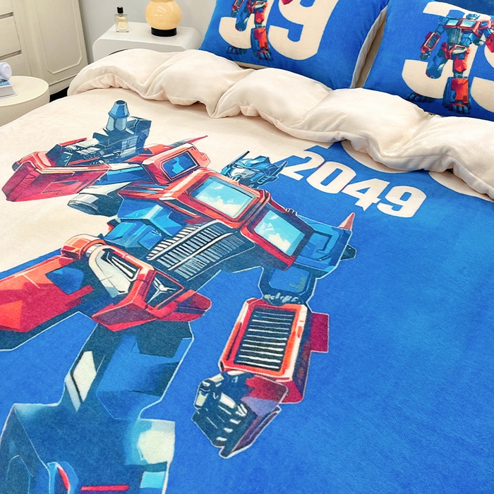 91家纺网 家纺一手货源 找家纺 浩诚 2024新款加厚保暖牛奶绒四件套印花卡通系列 百变金刚