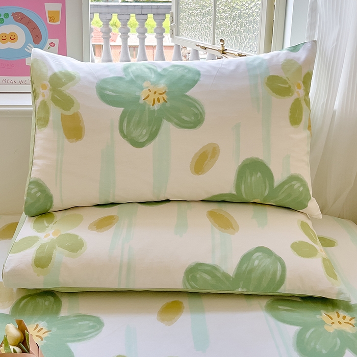 91家纺网 家纺一手货源 找家纺 拾物记 2024新款A类12868全棉喷气印花四件套 半夏花语